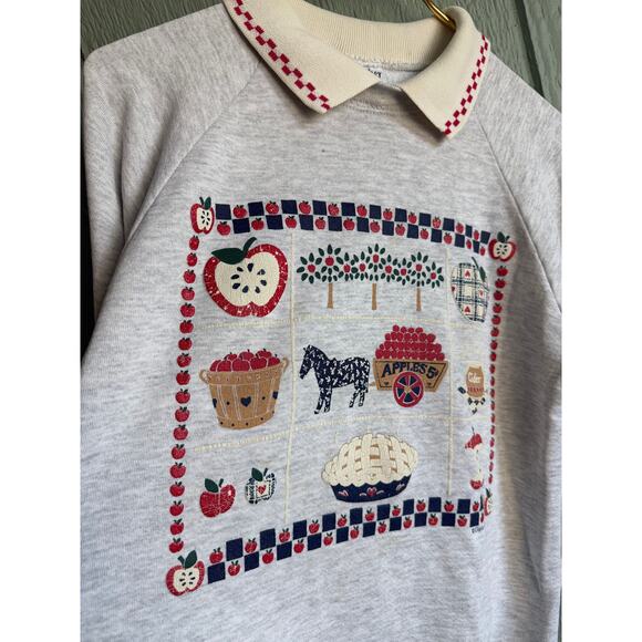 Vintage Apple Orchard Sweatshirt Women’s M USA Made Cottagecore Embroidered - Picture 2 of 8